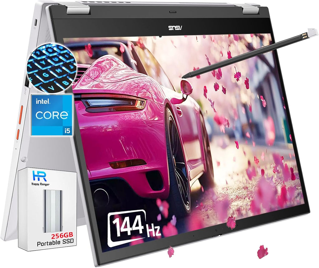 ASUS Chromebook Flip Touchscreen Laptop - 2-in-1 14' WUXGA Touch 144Hz, Intel Core i5-1235U, 8GB RAM| 512GB SSD, Backlit Keyboard, Stylus Pen, Gaming Chromebook Tablet