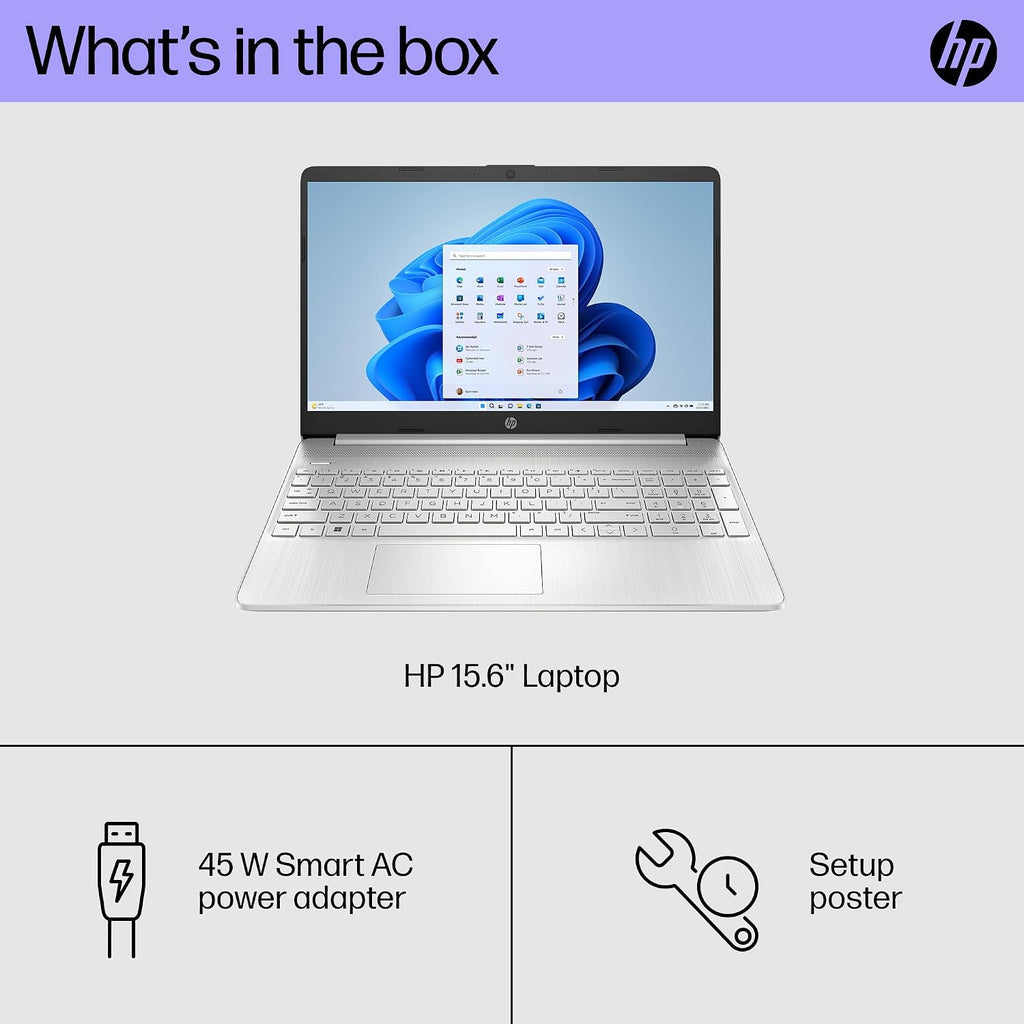 HP 15 inch Laptop, HD Display, AMD Ryzen 5 5500U, 8 GB RAM, 256 GB SSD, AMD Radeon Graphics, Windows 11 Home, 15-ef2099nr (2023)