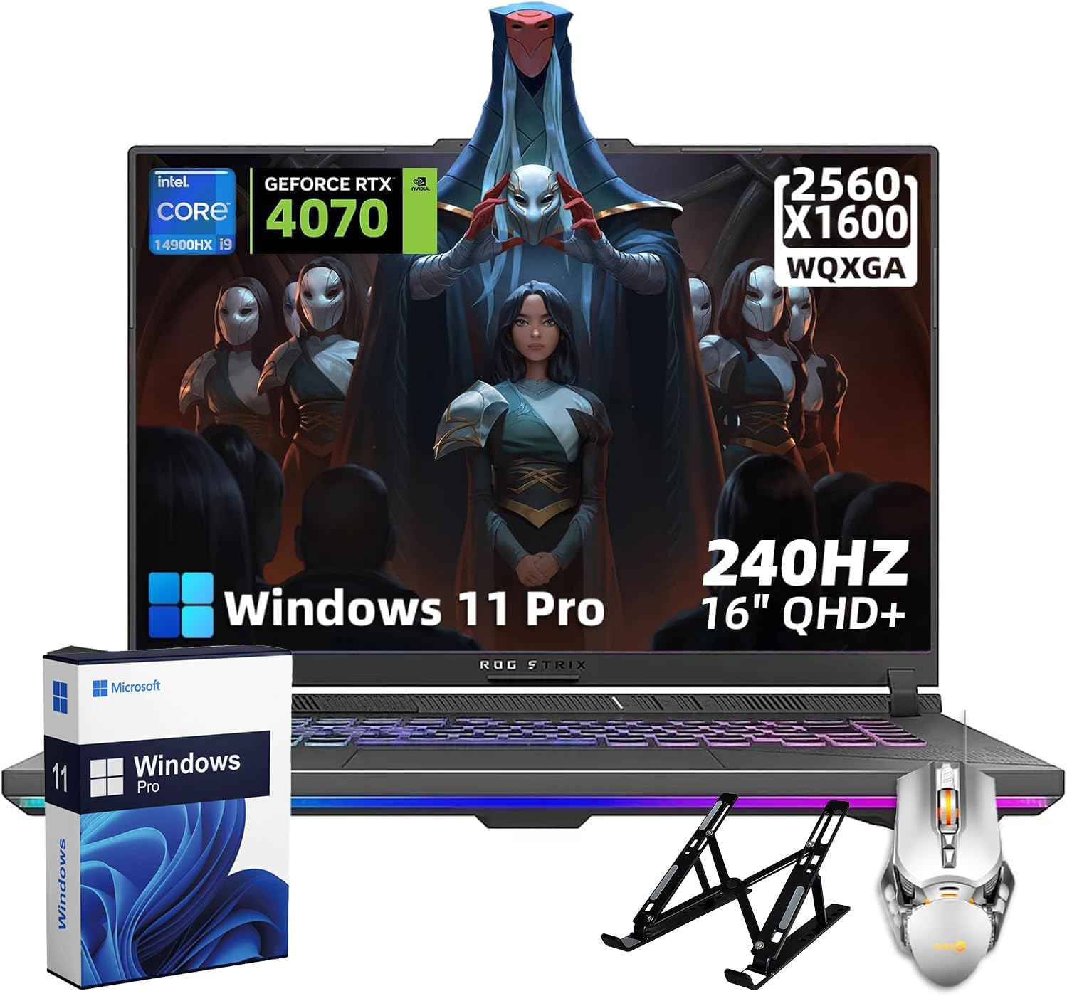 ASUS ROG Strix-G16 Gaming Laptop - 16' 240Hz WQXGA Display, Intel 24-Core i9-14900HX CPU, GeForce RTX 4070, 64 GB DDR5 RAM, 4 TB SSD, Backlit Keyboard, Wi-Fi 6E, Win11 Pro, w/Accessories