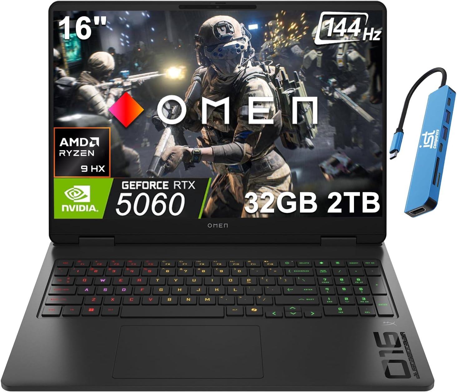 HP OMEN 16 Slim Gaming Laptop (AMD Ryzen 9 8940HX, 32GB DDR5, 2TB SSD, NVIDIA RTX 5060 8GB, 16-core (>Ultra 7-155H)), FHD+ 144Hz Display, 4-Zone RGB Backlit, IR Webcam, Wi-Fi, IST Dock, Win 11H