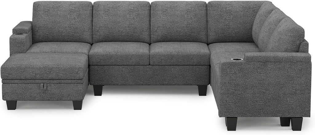 Belffin Chenille Modular Sectional Sofa Convertible L Shaped Corner Couches for Living Room with Storage Armrest with Cup Holder Light Grey Couch