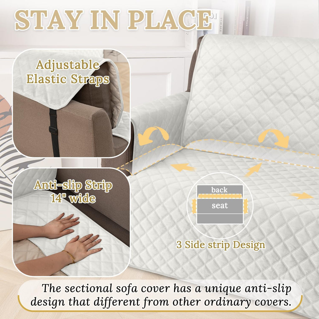HDCAXKJ Waterproof Corner Sectional Couch Cover Velvet L Shape Sofa Covers for Pets Dogs Soft Heavy Duty U Shaped Sofa Slipcovers Sets for Sectional Non Slip Furniture Protector (Cream, XX-Large)