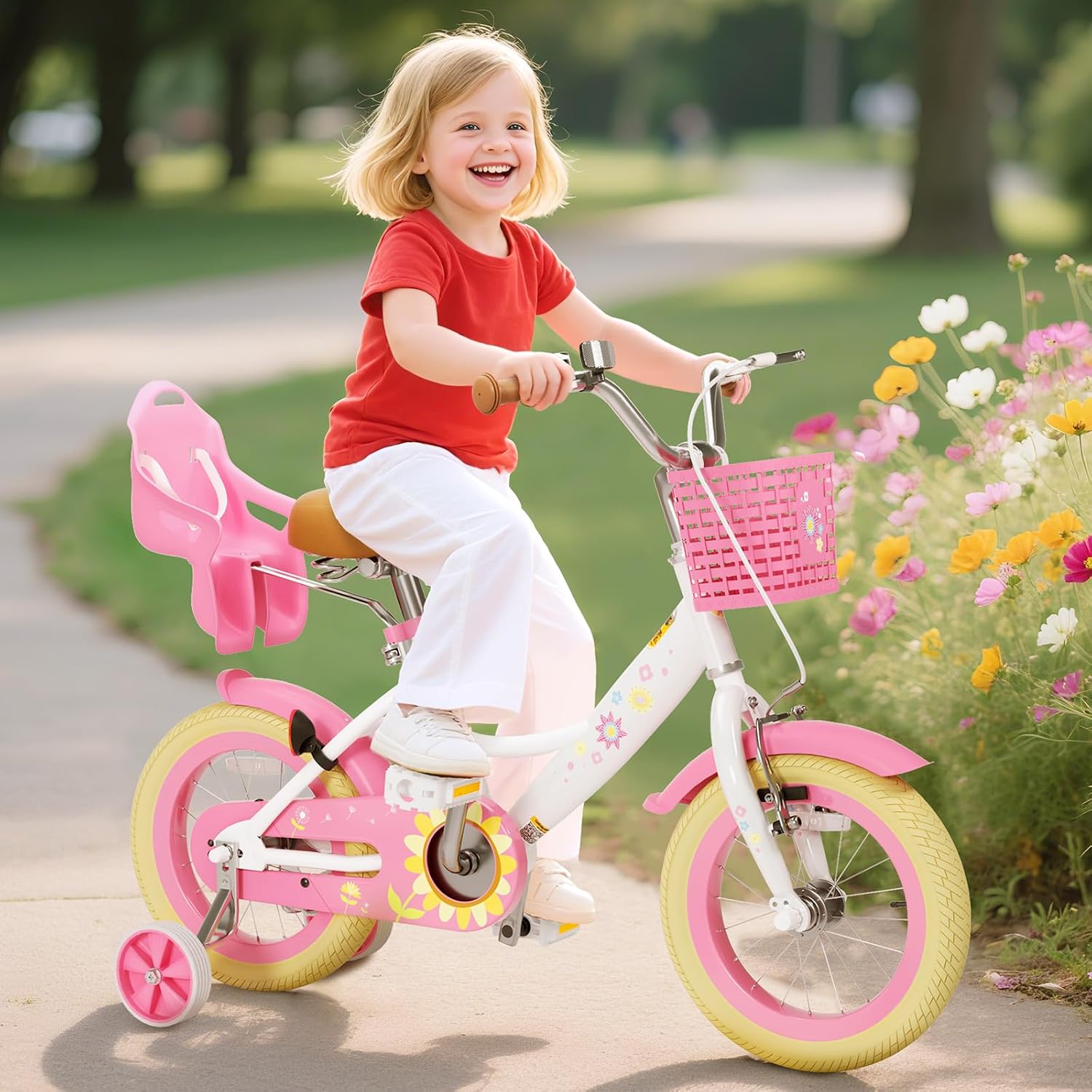 Glaf Toddler Bike 12 14 16 20 Inch Girls Bike with Training Wheels Kids Bike for 2-12 Year Old with Doll Seat & Basket
