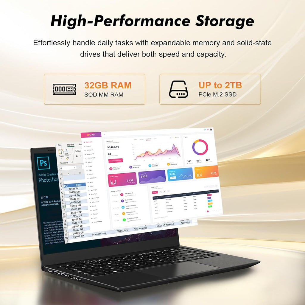 Laptop Computer, Laptop with Gold 6500Y (Beat N5095, Up to 3.4GHz), 32GB RAM 512GB SSD, 1080P FHD IPS Display, Bluetooth, WiFi, HDMI, Type-C, 38WH Battery, Lightweight Laptops