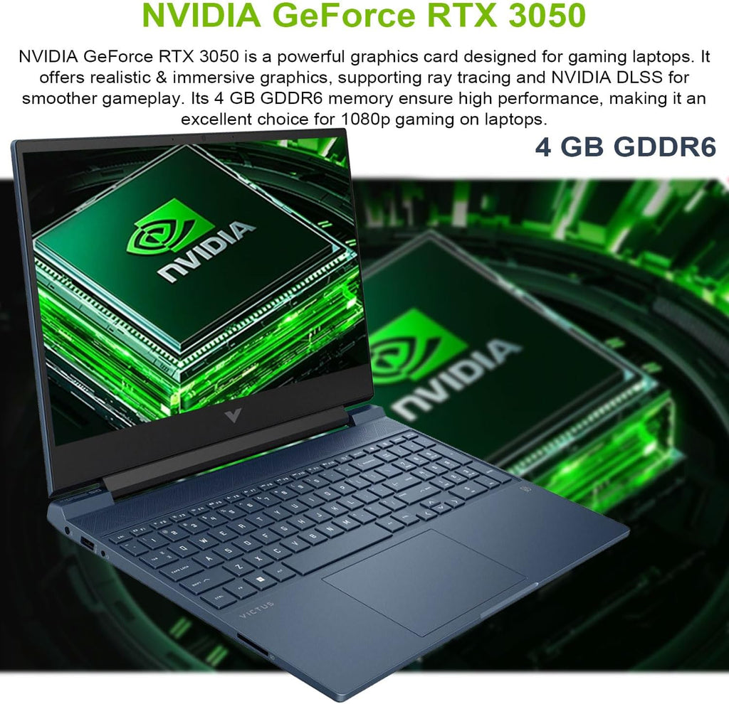 HP Victus 15.6 i5 Gaming Laptop, 15.6' FHD 1920*1080 144Hz, Intel Core i5-12450H, NVIDIA GeForce RTX 3050, 64GB RAM, 2TB SSD, Backlit KB, Touchpad, SD Card Reader, Webcam, HDMI, Wi-Fi 6, W11 H, Blue