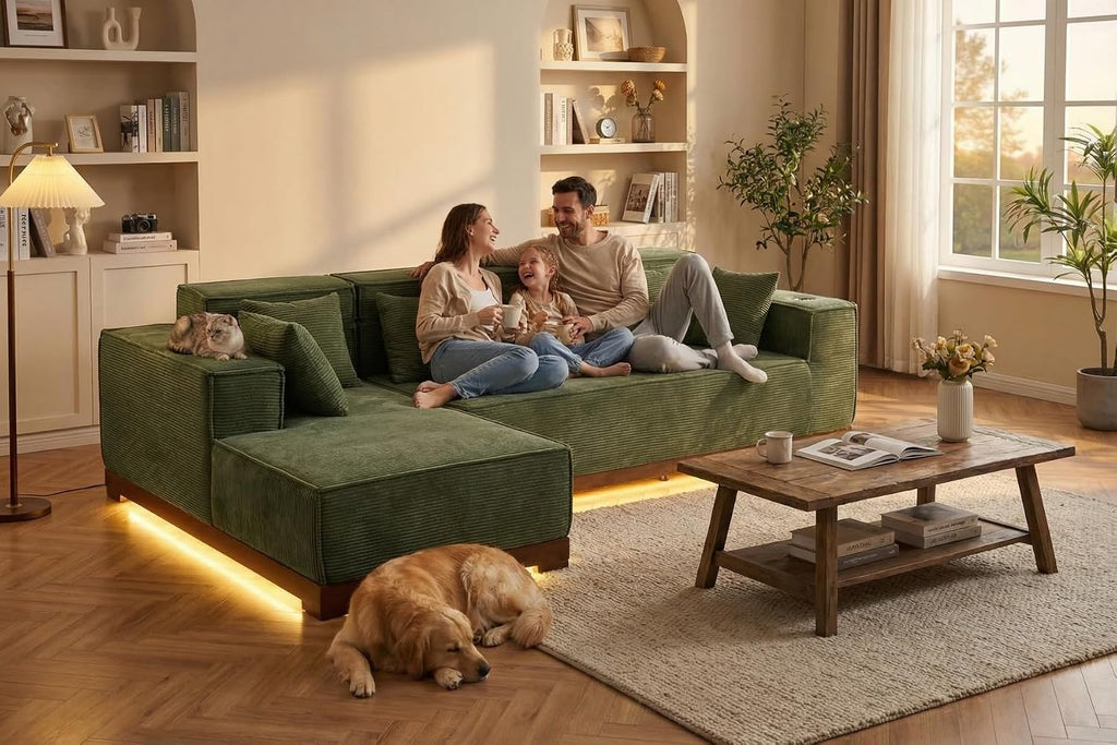 LIKIMIO 110-Inch L-Shaped Sofa Couch | LED Lighting