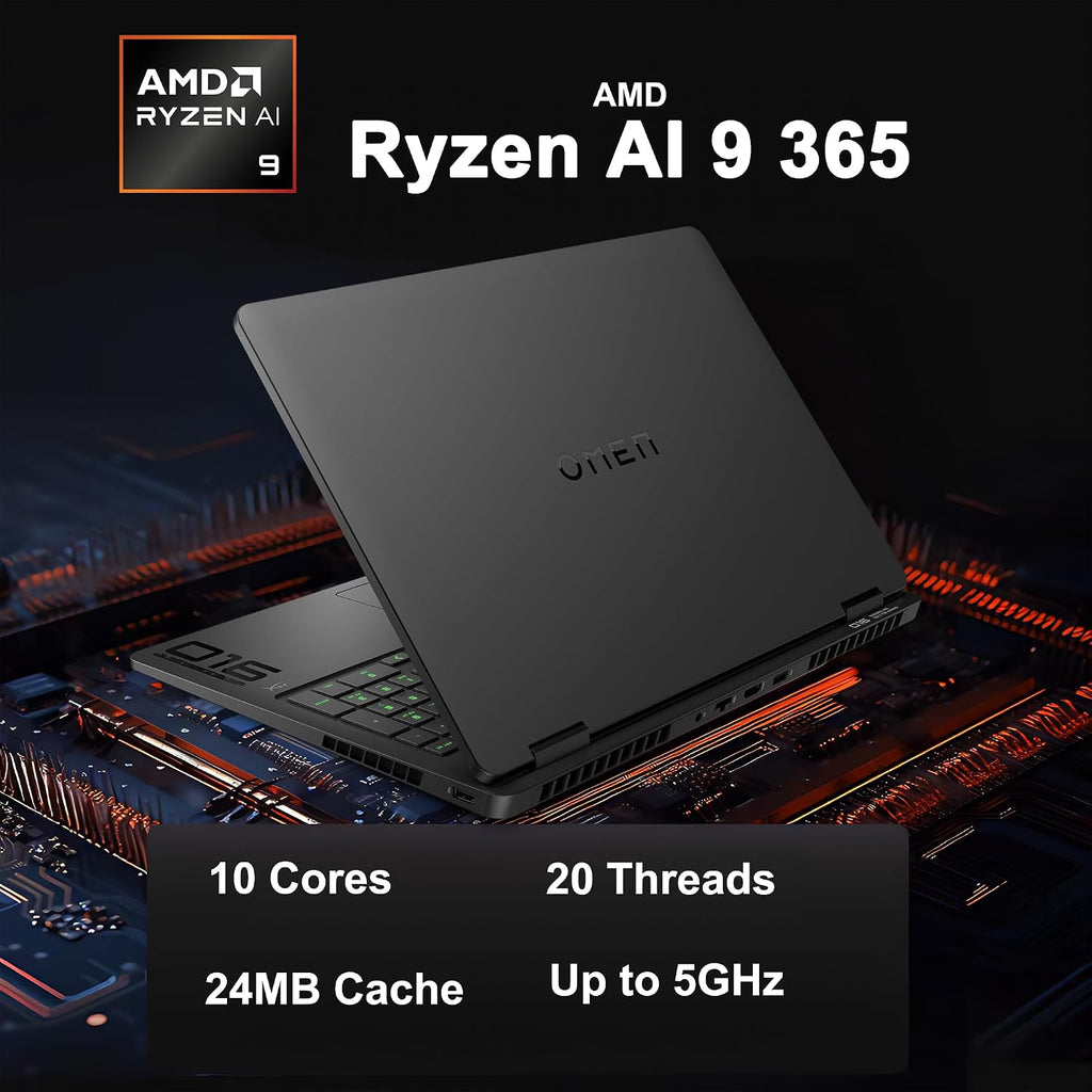 HP Omen 16 Gaming AI Laptop 16' WQXGA 240Hz (500nits 100% sRGB) AMD 10-core Ryzen AI 9 365 (Up to 50 Tops) 32GB RAM 1TB SSD GeForce RTX 5070 GDDR7 DLSS4 (Up to 798 Tops) RGB Backlit Win11Pro ICP Hub
