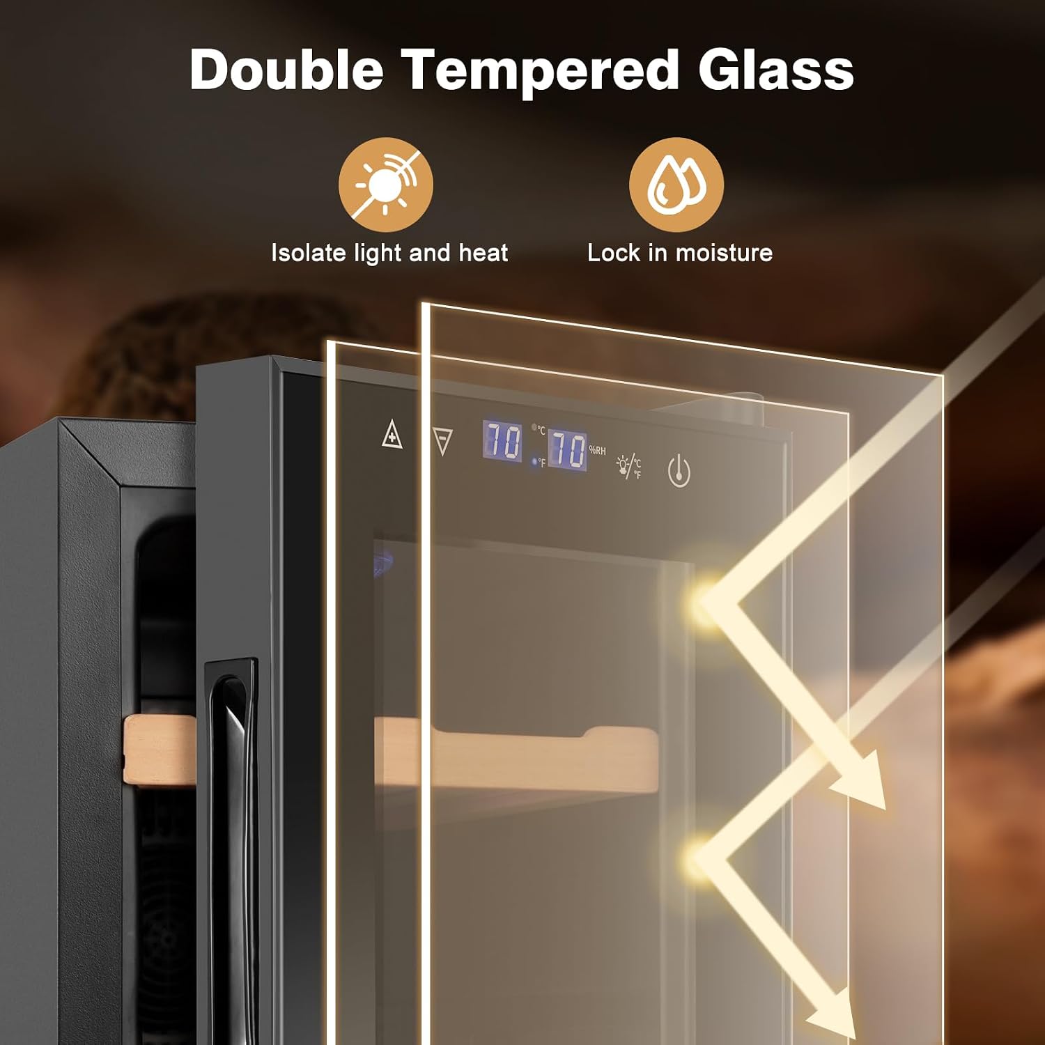 Electric Cooler Cabinet 25L with Temperature and Humidity Control, Spanish Cedar Wood Shelves and Safety Lock (180 Counts Capacity), Gift for Men