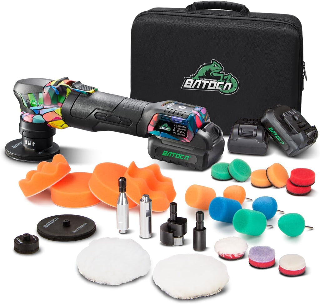 BATOCA S4 Cordless Multi-Polisher-Set, with 2Pcs 12V 2.5Ah Batteries, RO&DA Car Buffer Polisher, 1&3inch Mini Brushless Polisher for Car Detailing, Graffiti Style