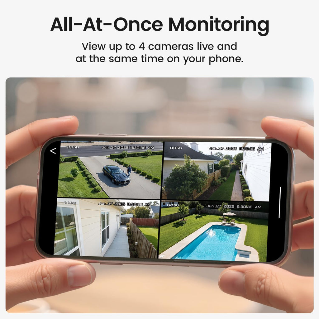 aosu Whole-Home Security Bundle – 6-Cam Wireless Outdoor Kit + Smart Video Doorbell + 2K Indoor Baby/Pet Monitor, No Subscription, Local Storage, Compatible with Alexa & Google Assistant