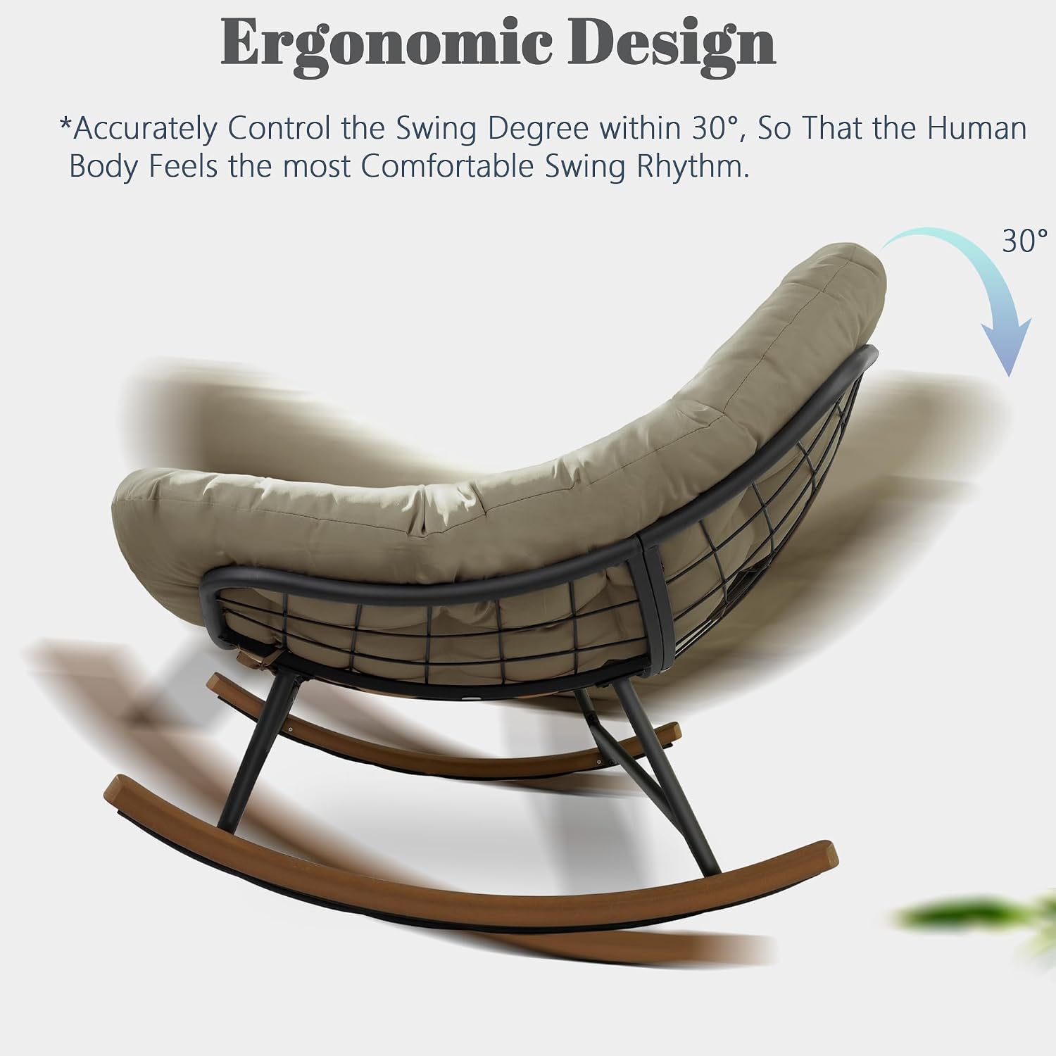 Double Papasan Patio Rocking Chair,Double Oversized Papasan Rocking Chair with Thick Cushions,Perfect for Indoor, Patio, or Balcony Use, Modern Outdoor Loverseat for Two.Khaki