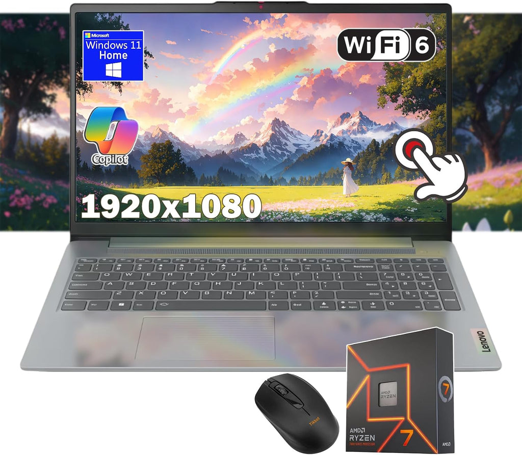 Lenovo IdeaPad Slim 3 Business Laptop, 15.6' FHD IPS Touchscreen, Copilot AI PC, 8-Core AMD Ryzen 7 5825U, Wi-Fi 6, Windows 11 Home, w/Mouse (Windows 11 Home, 16GB RAM | 512GB PCIe SSD)