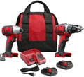 M18 Cordless Power Tool Combo Kit with 1/2' Drill Driver, 1/4' Impact Driver, 2 Batteries, Charger and Contractor Bag, Red and Black