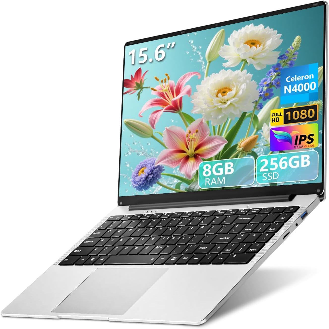 Laptop, 15.6 inch Laptop Celeron N4000 Processor, Laptop Computers with 8GB DDR4 256GB SSD, Lap top for Work/Study, FHD Display, 180° Open, TF Card,WiFi 2.4/5G, BT4.2, Win 11 Pro, Long Battery