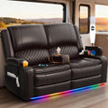 Upgraded Power Loveseat Reclining Couch, Reclining Loveseat Sofa RV Couch with Removable Armrest and Remote Control, Velvet Wall Hugger Home Theater Seating with 2-Tier Cushions, Storage (PU,Brown)