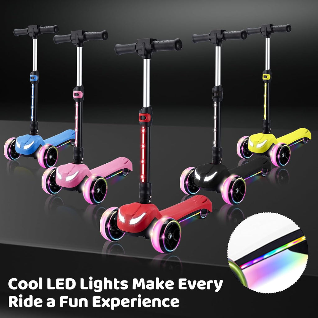 24V Electric Scooter for Kids w/150W Powerful Motor, Thumb Throttle, LCD Screen, Bluetooth, Light-Up Stem Deck & Wheels, 3 Adjustable Heights, 5MPH Safe Speed, 3 Wheel Electric Scooter for Kids