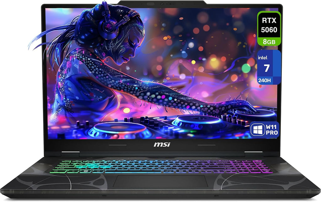 msi Cyborg 17 Gaming Laptop, Intel 7-240H, 32 GB DDR5 RAM, 2 TB PCIe SSD, 17.3' FHD (1920x1080) 144Hz Display, Nvidia G-Force RTX 5060, 4-Zone RGB Keyboard, W11 Pro, Translucent Black