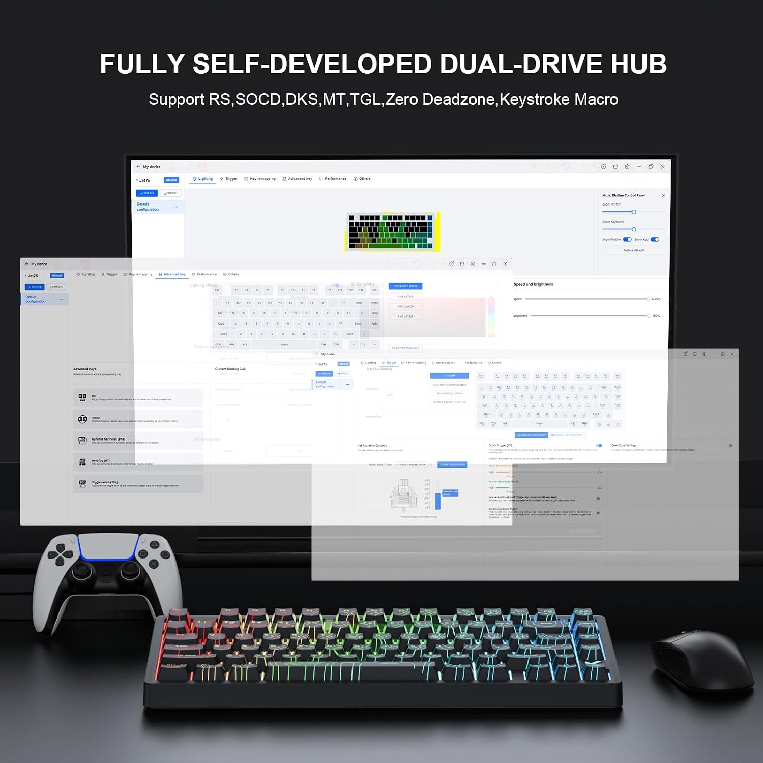 x MCHOSE Jet75 Magnetic Keyboard,75% Wired Gaming Keyboard Hall Effect Switch,Rapid Trigger Mode,8K Hz Polling Rate,0.1ms Lantency,Rhythmic RGB Backlight (Topograhic Black, God Switch)