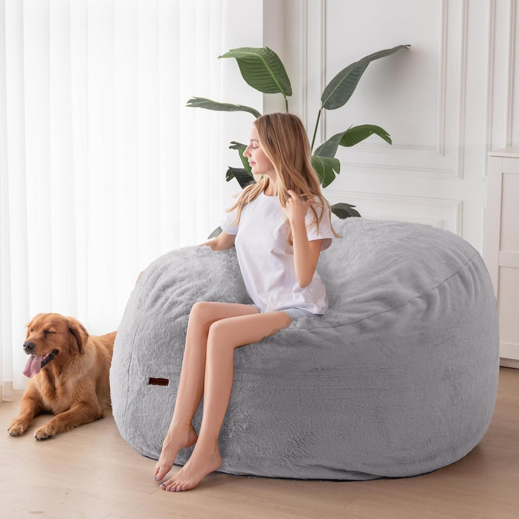 MAXYOYO Giant Bean Bag Chair Bed for Adults, Convertible Beanbag Folds from Lazy Chair to Floor Mattress Bed, Large Floor Sofa Couch, High-Density Foam Filling, Machine Washable, Grey, Flull