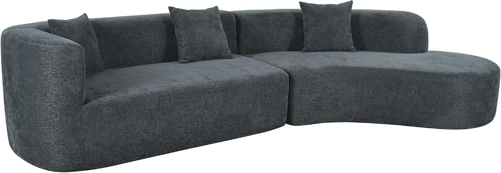 Merax Modern Minimalist Large 2-Piece Sectional Curved Chenille Sofa with 3 Pillows and High-Density Foam for Luxurious Comfort and Seamless, for Living Room, Bedroom, Grey
