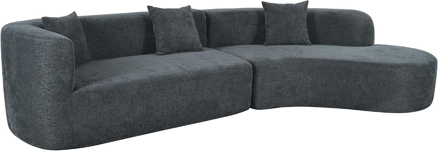 Merax Modern Minimalist Large 2-Piece Sectional Curved Chenille Sofa with 3 Pillows and High-Density Foam for Luxurious Comfort and Seamless, for Living Room, Bedroom, Grey