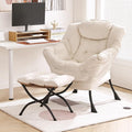 Furlide Lazy Chair with Ottoman, Modern Chair with Folding Footrest, Lounge Accent Chair, Comfortable Reading Chair, Oversized Armchairs for Bedroom, Study, Living Room, Courtyard (Beige)