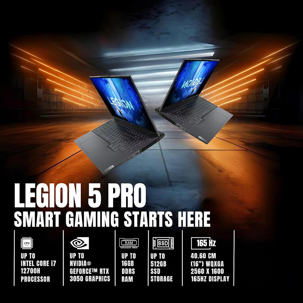Lenovo Legion 5 Pro 16IAH7 (82S00003US) Gaming Laptop – 16' WQXGA (2560 × 1600), Intel Core i7-12700H, NVIDIA GeForce RTX 3050 Ti, 16GB DDR5 RAM, 512GB SSD – Storm Gray