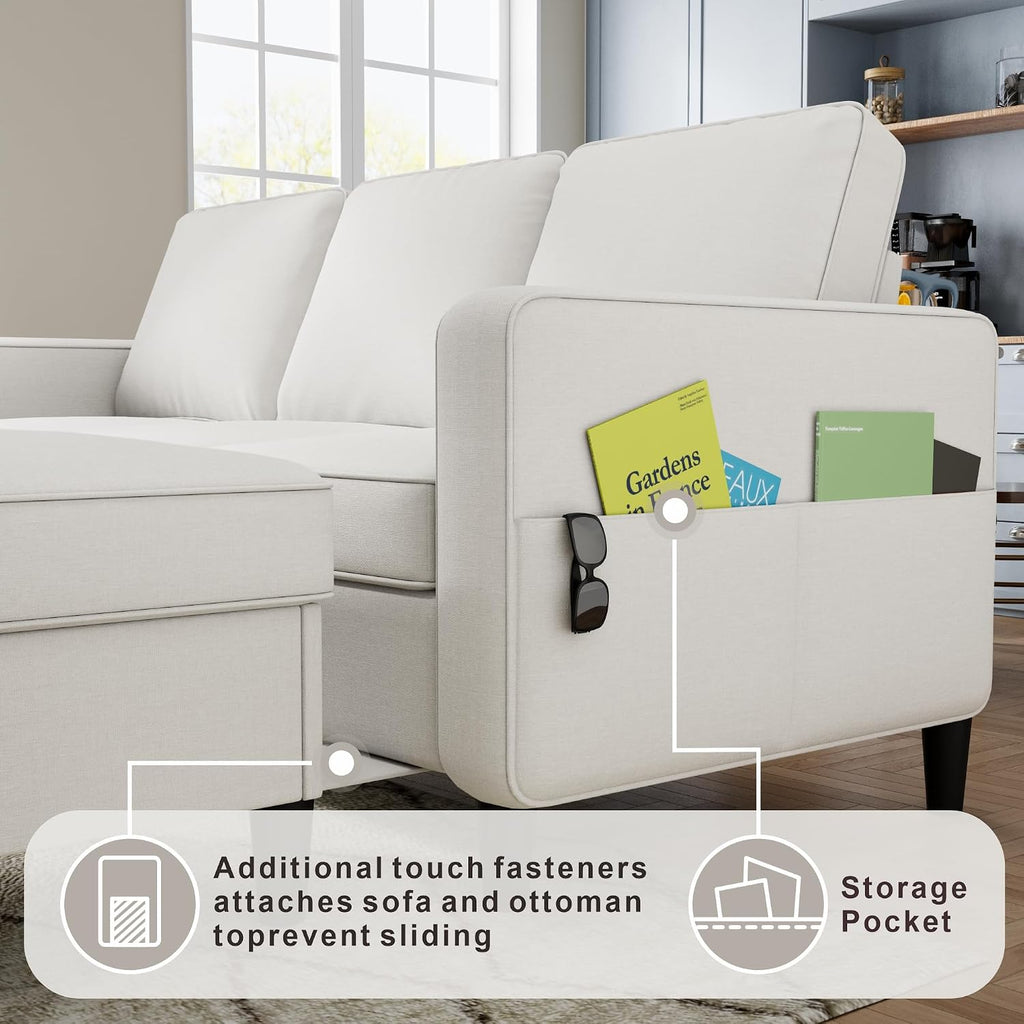 78' Sectional Sofa Couches for Living Room, Convertible L Shaped Couch with Storage Ottoman, Deep Seat Pet-Friendly Linen Fabric Sofa Set for Small Space, Apartment, Dorm