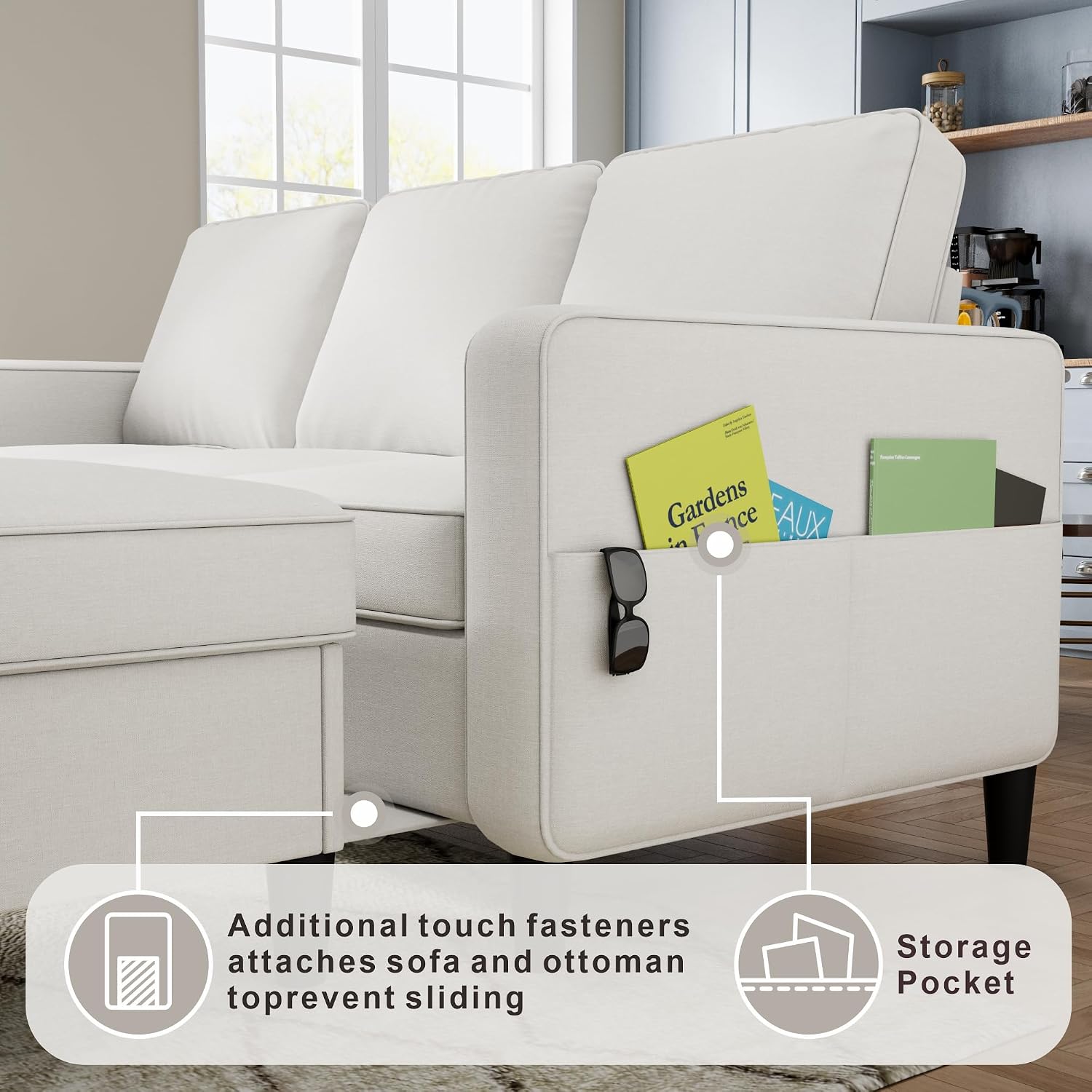 78' Sectional Sofa Couches for Living Room, Convertible L Shaped Couch with Storage Ottoman, Deep Seat Pet-Friendly Linen Fabric Sofa Set for Small Space, Apartment, Dorm