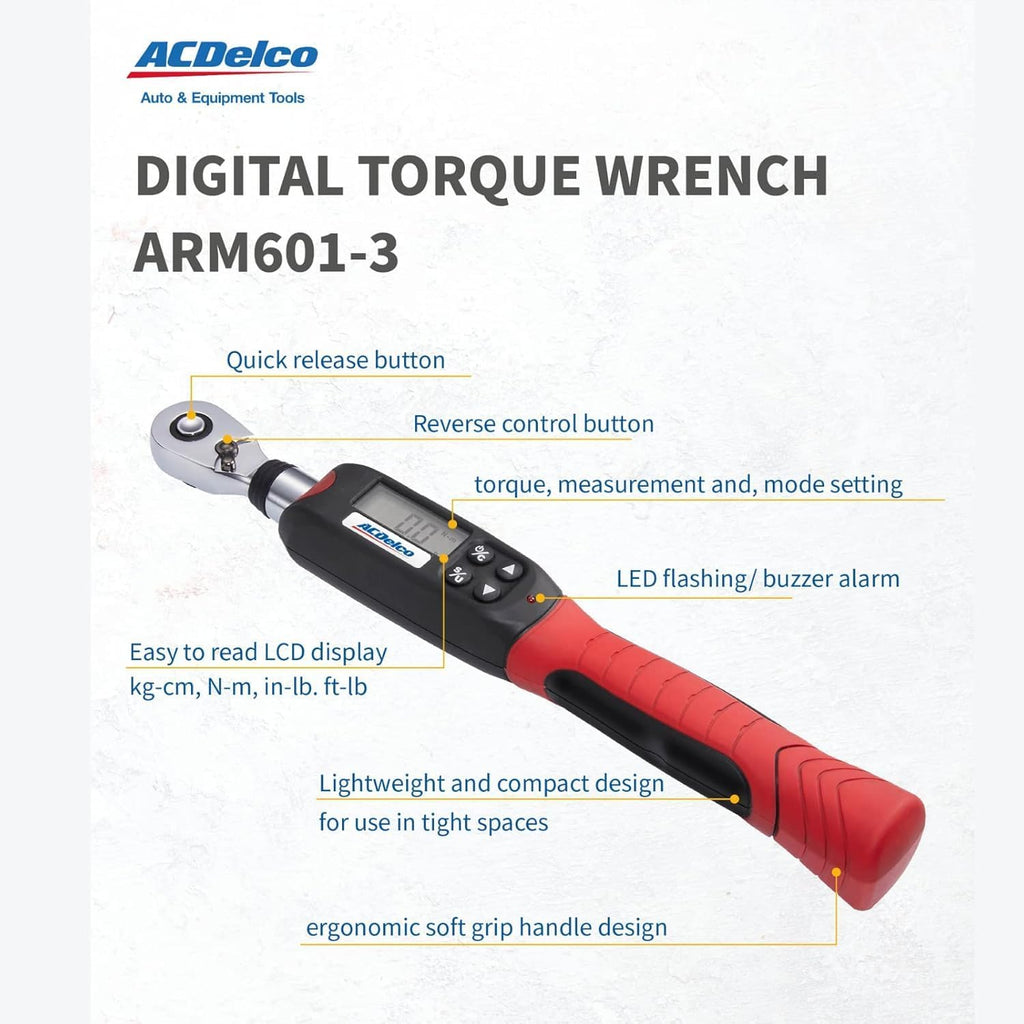 ACDelco ARM601-34 3/8' & ½' Heavy Duty Digital Torque Wrench Combo Kit with Buzzer and LED Flash Notification – ISO 6789 Standards with Certificate of Calibration