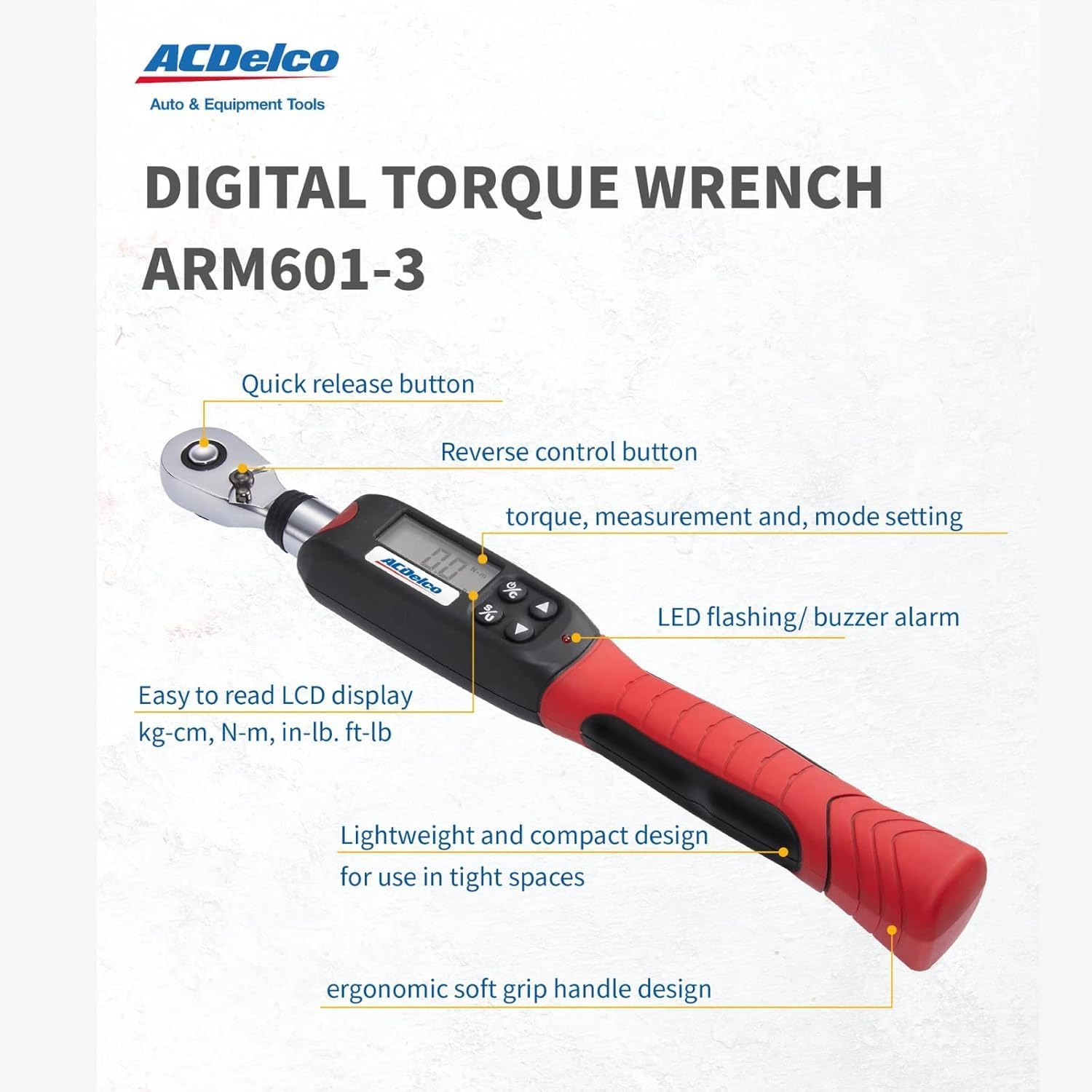 ACDelco ARM601-34 3/8' & ½' Heavy Duty Digital Torque Wrench Combo Kit with Buzzer and LED Flash Notification – ISO 6789 Standards with Certificate of Calibration