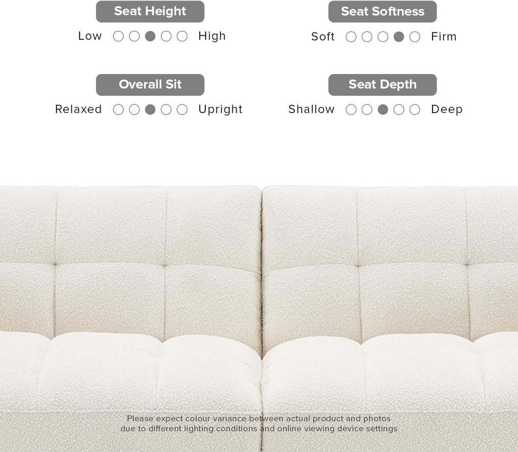 mopio 76.4' Futon Sofa Bed, Couch, Loveseat, Sleeper Sofa, Mid Century Modern Futon Couch, Sofa Cama, Couches for Living Room (Aaron, Pearl White Boucle)