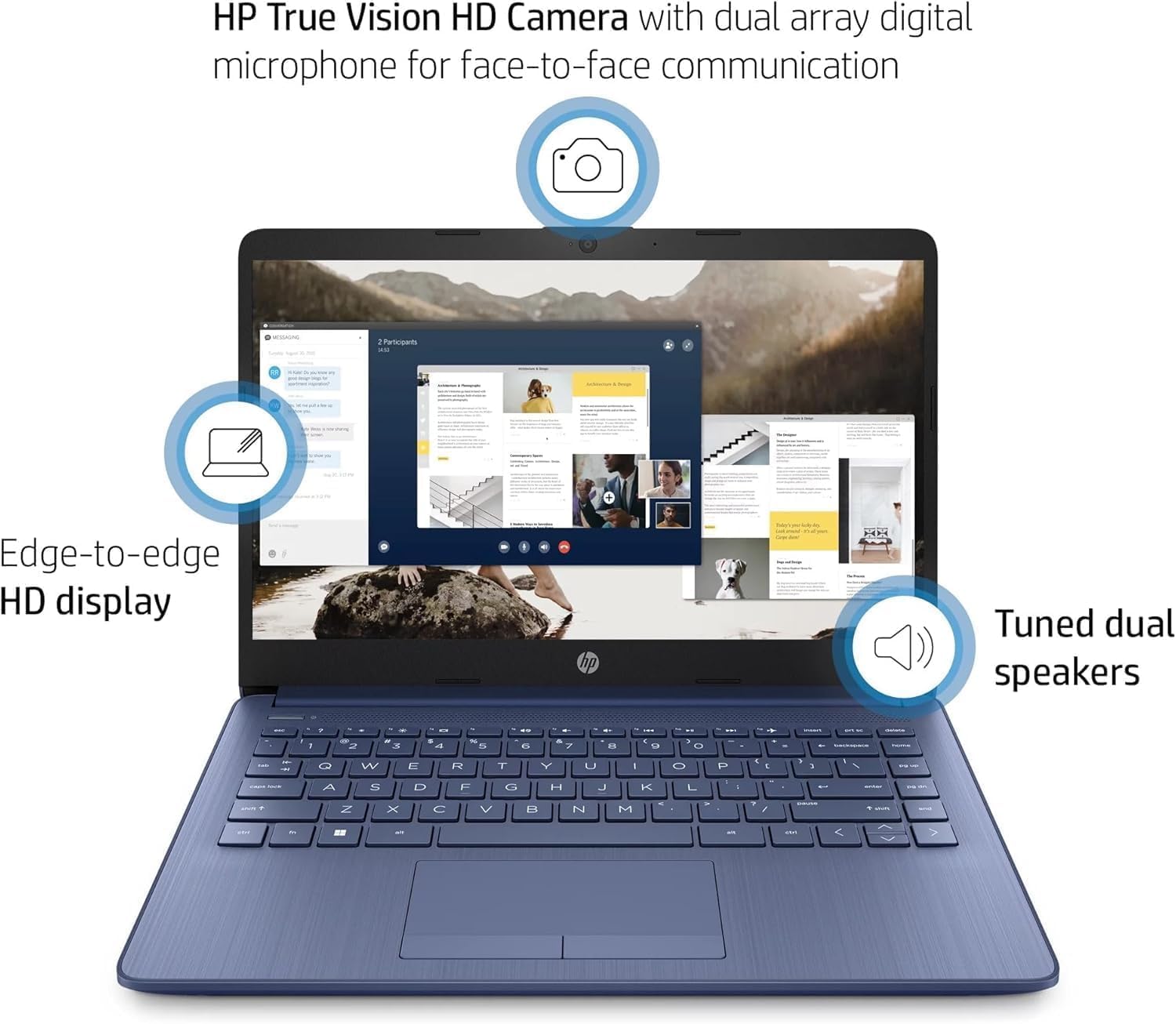 HP 14 Inch Laptop | Touchscreen | Ryzen 7 5700U, AMD 8-Core Processor | 32GB DDR4 RAM, 1TB SSD | Windows 11 | Blue | Micro-Edge | Light and Thin | True Vision 720p HD Cam | McAfee Protection