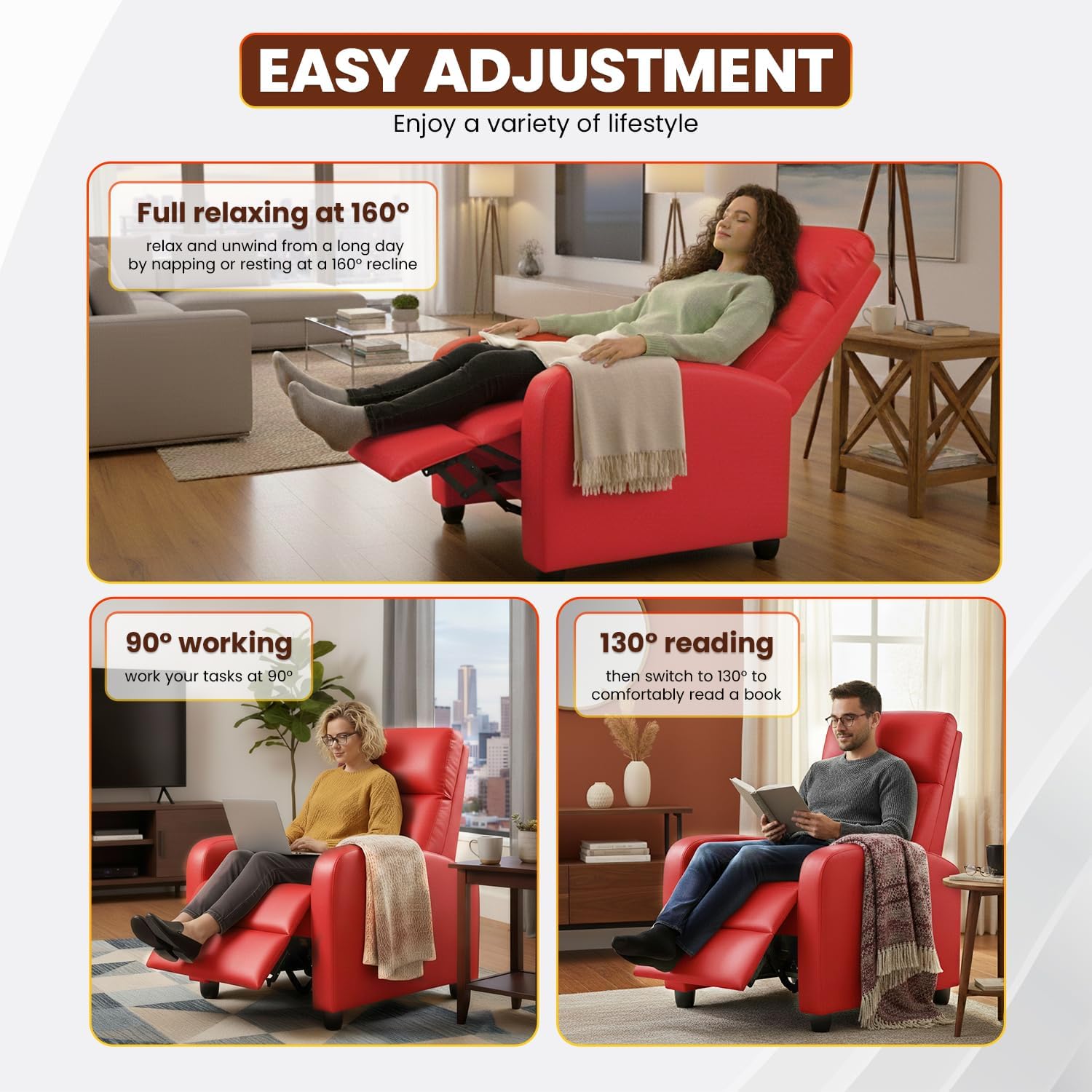 FDW Recliner Chair for Living Room Home Theater Seating Single Reclining Sofa Lounge Reading with Padded Seat Backrest