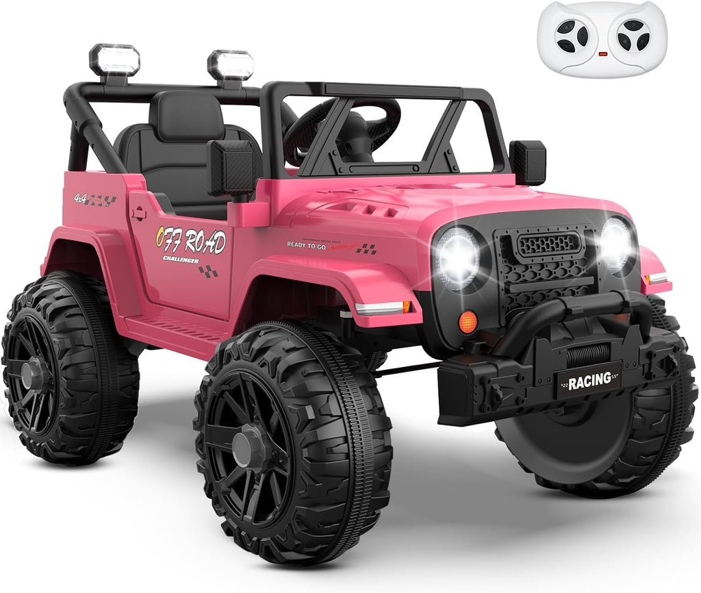ARBELI 12V Ride On Truck Car with Remote Control, Kids Electric Vehicles with Bluetooth Music, Horn, 3 Speeds, 4 LED Lights, Soft Start, Ride on Toys for Toddler Boys & Girls, Pink
