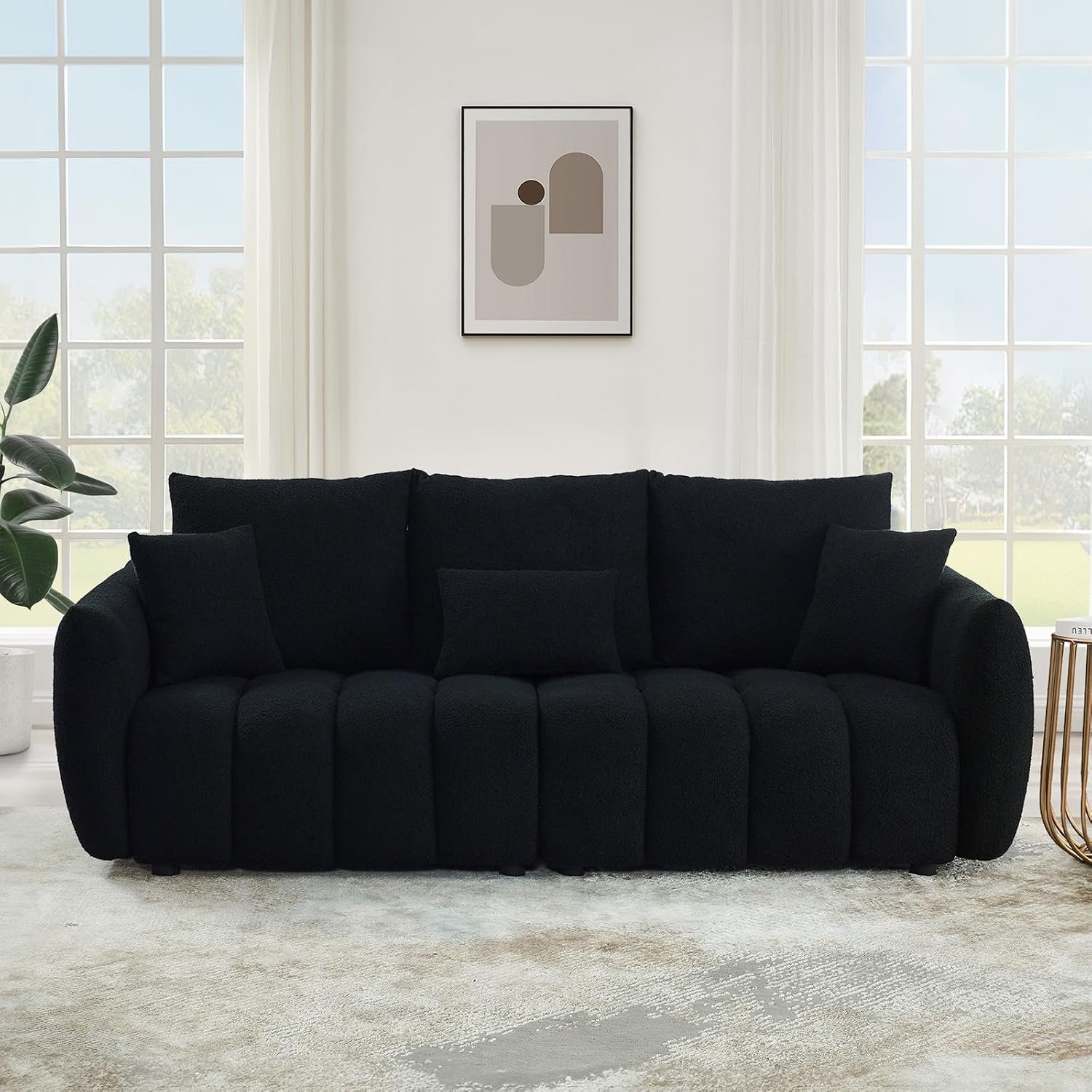 Antetek 78' Modern Sofa Couch, Comfy Deep Seat Teddy Cloud Sofa, Upholstered 3-Seater Boucle Couch, Oversized Loveseat for Living Room, Bedroom, Office, Apartment, Black
