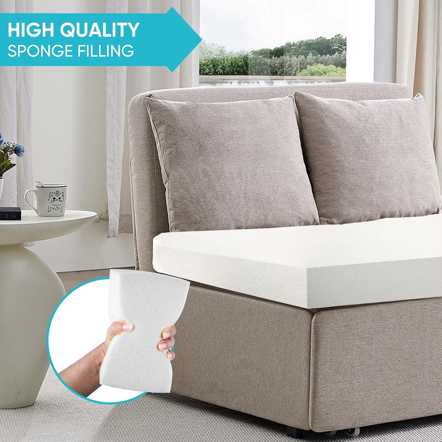 CECER 43.3' Twin Size Pull Out Sofa Bed, Pull Out Couch Bed with 2 Pillows, Linen Convertible Sleeper Sofa with Foldable Mattress, 2 in 1 Armless Sleeper Sofa for Living Room (Beige)