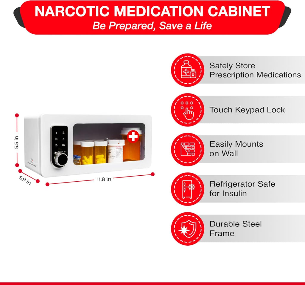 Medication Lock Box with Digital Keypad – Secure Storage Cabinet for Prescription Drugs, Insulin, Narcotics – Wall Mount or Refrigerator Safe – Touch Code Lock