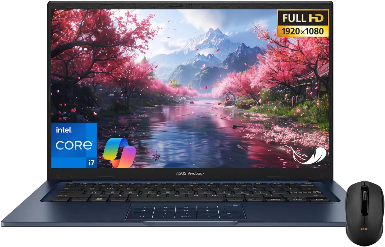 ASUS Vivobook 14' Laptop - FHD (1920 * 1080) - Intel Core i7-1355U - 10 Cores - Intel UHD Graphics - Copilot - Privacy Camera - Windows 11 Home - w/Wireless Mouse (40GB RAM | 2TB SSD)