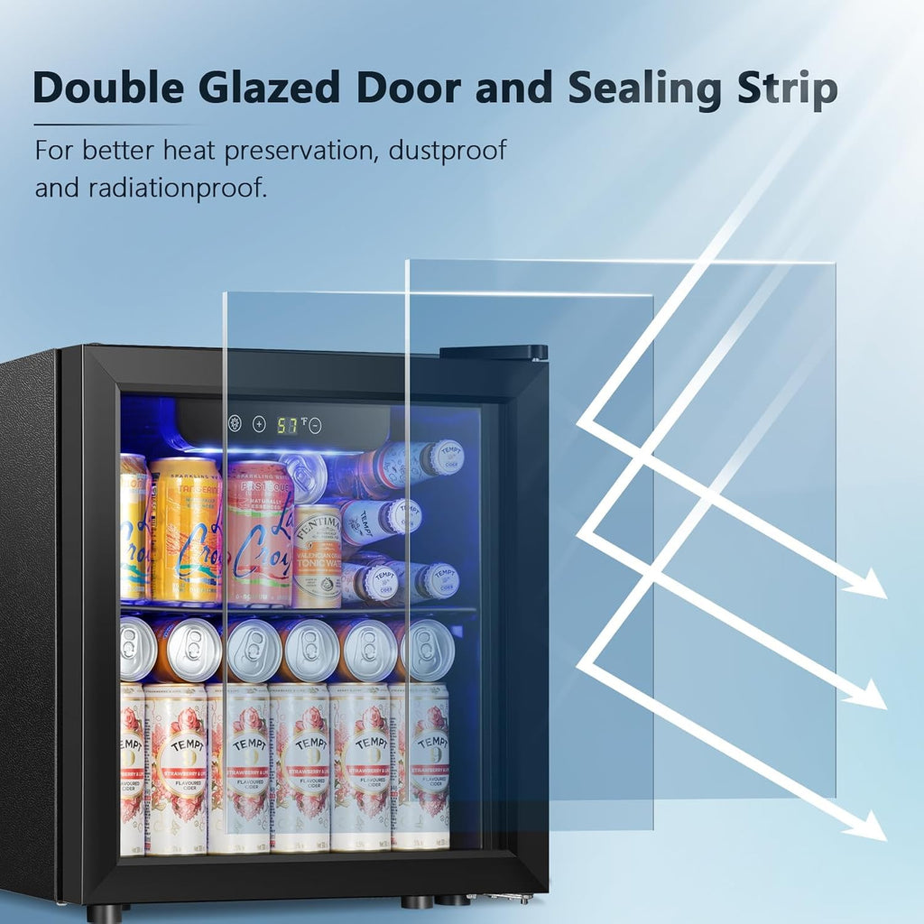 Antarctic Star 48 Can Mini Fridge Cooler - Beverage Refrigerator Black Glass Door for Beer Soda or Wine, Small Drink Dispenser Machine Electronic Temperature Control for Home, Office or Bar, 1.3cu.ft.