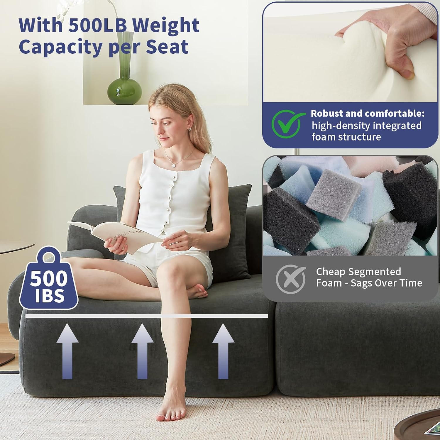 Modern L-Shape Cloud Sofa, 114' Modular Sectional – Boneless Design in a Box, Upholstered Chaise Lounge for Living Room & Bedroom, No Assembly Needed, Cool Gray