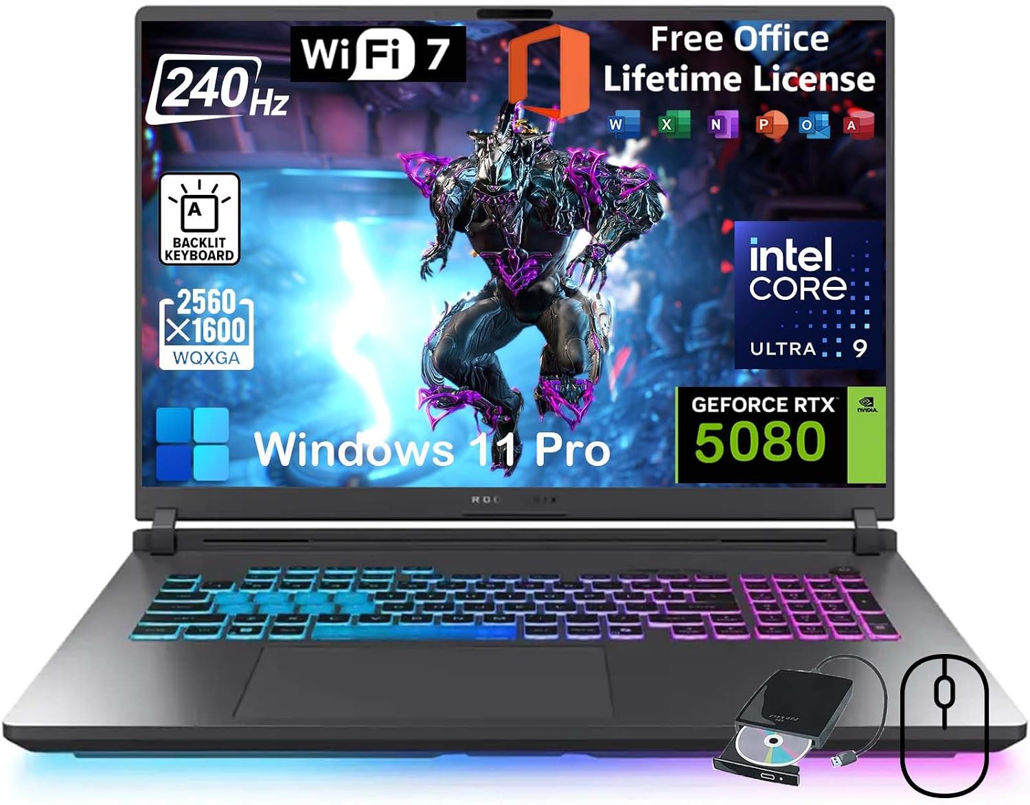 ASUS ROG Strix G18 Gaming Laptop 2025, NVIDIA RTX 5080 GDDR7, Intel 24 Core Ultra 9 275HX, 18' 2.5K 16:10 240Hz Display, 64GB DDR5, 4TB SSD, Backlit KB, w/Office Lifetime & Windows 11 Pro, WiFi 7