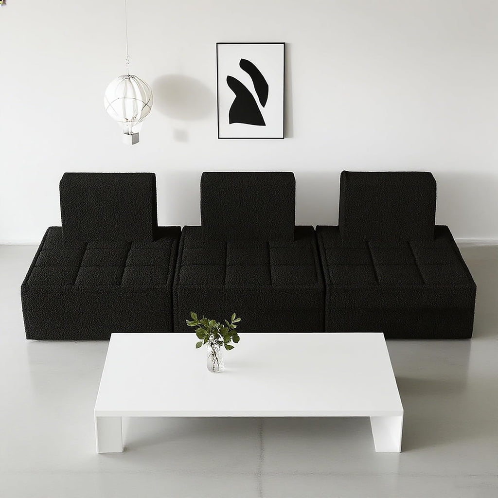 PurrJoys Modular Sectional 3-Seater Sofa 3-Piece Deep Seat Corduroy Lounge Sofa Small 3-Seater Couch for Living Room, Bedroom, Apartment, Black