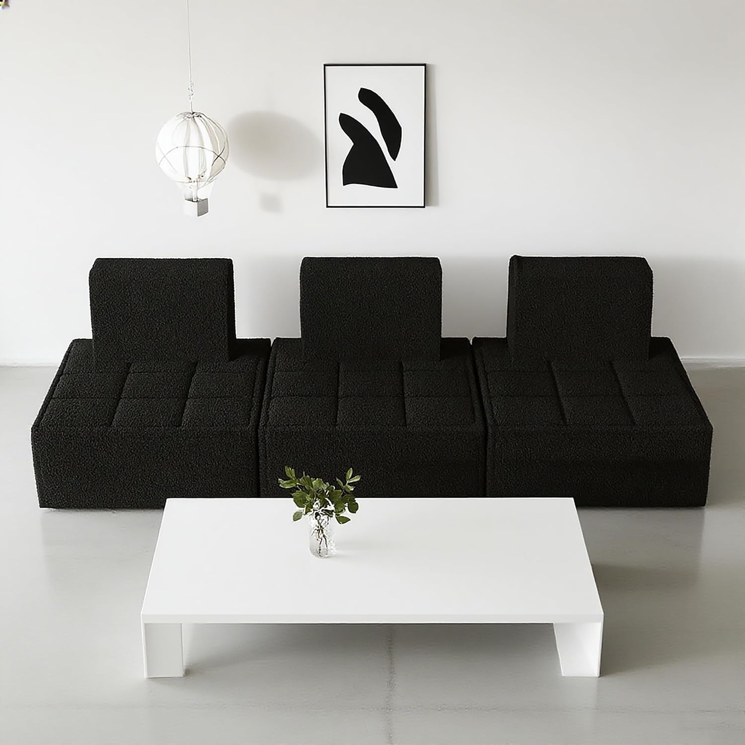 PurrJoys Modular Sectional 3-Seater Sofa 3-Piece Deep Seat Corduroy Lounge Sofa Small 3-Seater Couch for Living Room, Bedroom, Apartment, Black