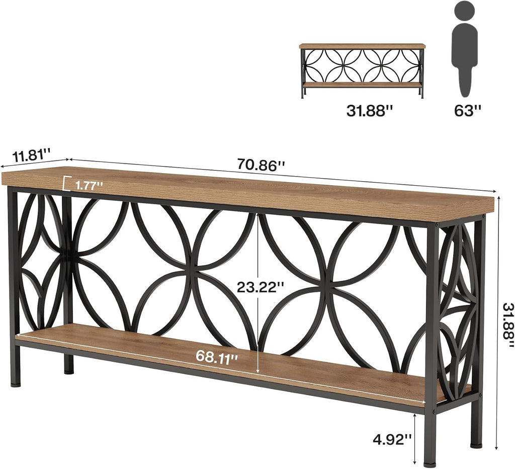 Tribesigns 70.9-Inch Narrow Sofa Table, FarmhouseLong Sofa Table Behind Couch, Entry Console Table with Storage for Entryway, Living Room, Foyer, Unique Design, Oak