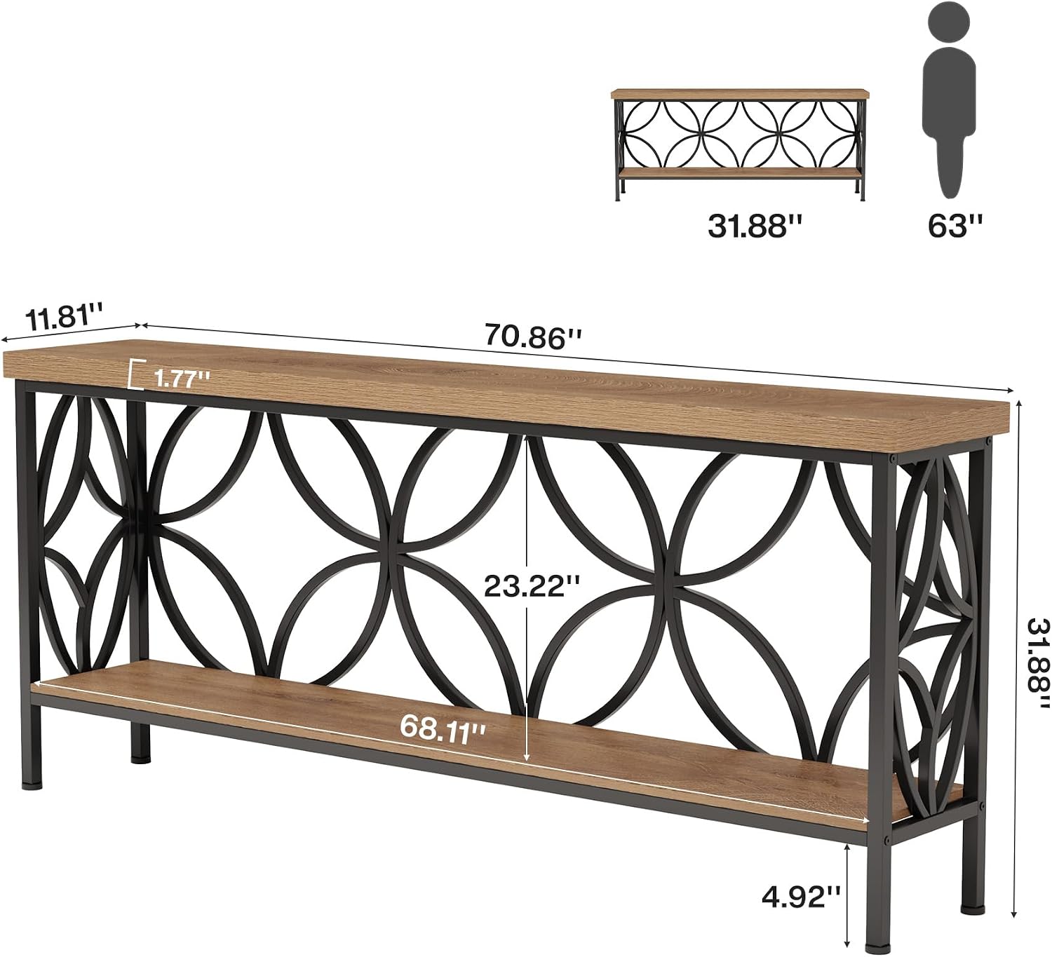 Tribesigns 70.9-Inch Narrow Sofa Table, FarmhouseLong Sofa Table Behind Couch, Entry Console Table with Storage for Entryway, Living Room, Foyer, Unique Design, Oak