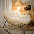 Patio Rocking Egg Chair - Outdoor Rocking Chair with Thick Cushion, Modern Indoor Outdoor Papasan Rocking Chair, Lounge Rocker for Balcony, Living Room, Bedroom, Porch, Patio, Lawn, Garden (Beige)