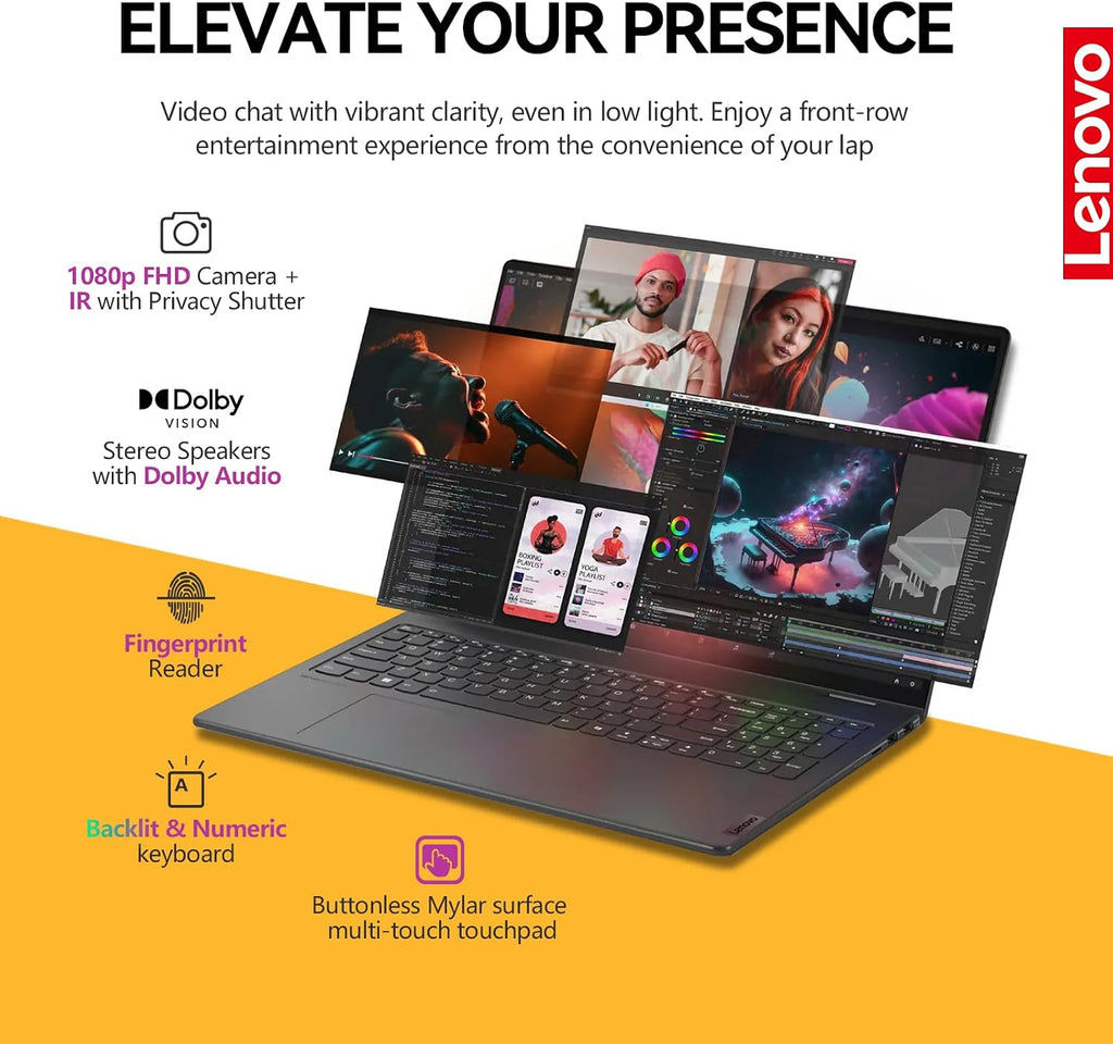 Lenovo Yoga 7i 2 in 1 Laptop Touchscreen, 16' FHD+ 360 Foldable Touch Screen Convertible, Intel Core Ultra 7, Windows 11 Pro, 16GB DDR5 RAM 512GB SSD|Backlit|Fingerprint|YGYTEaccessory