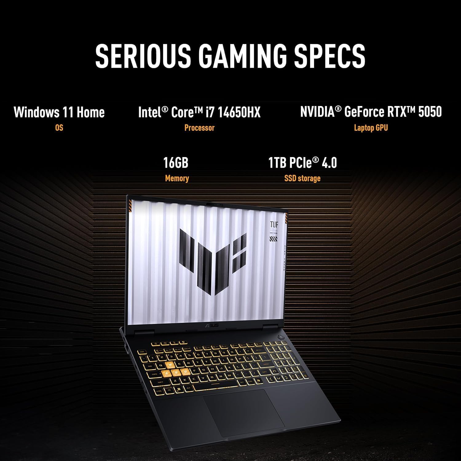 ASUS TUF Gaming F16 Gaming Laptop, NVIDIA RTX 5060 GDDR7, Intel 14th Core i7-14650HX, 16' FHD+ 165Hz Display, 32 GB DDR5, 1 TB SSD, Backlit Keyboard, Wi-Fi 6E, Windows 11 Pro, w/Accessories