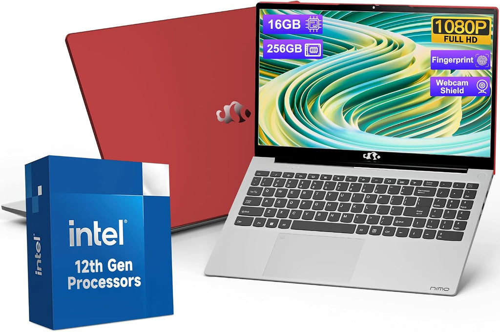 NIMO 15.6 FHD Student-Laptop, 16GB RAM 256GB SSD, Intel 12Gen N100 Processor, Backlit Keyboard Fingerprint WiFi 6 BT5.2, 2 Years Warranty Windows 11 Laptop